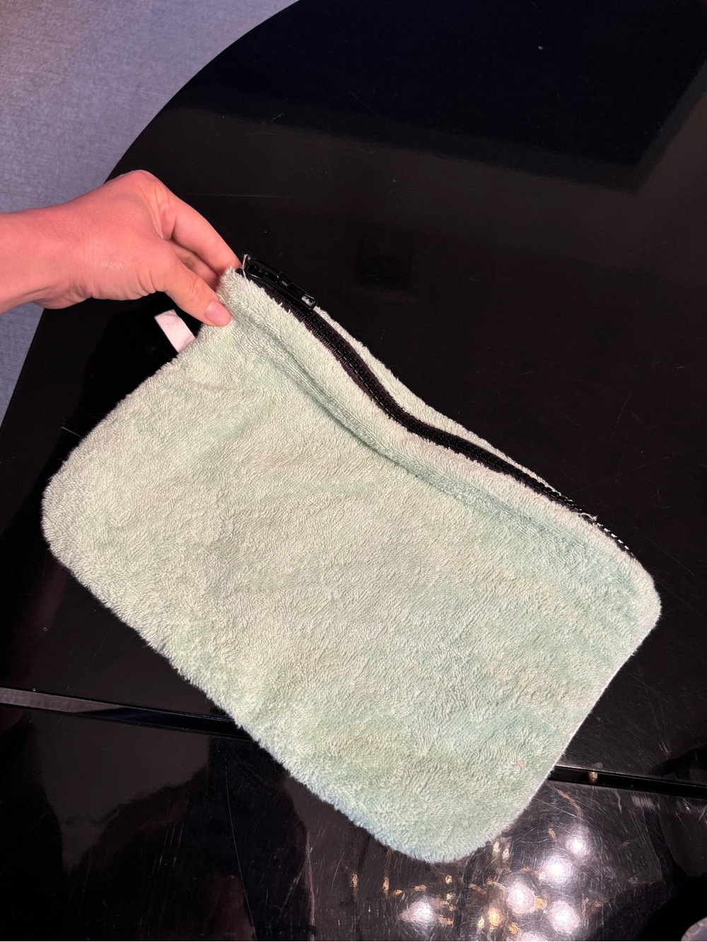 Lisa Marie Fernandez Mint Green Towel Fabric Cosmetic Pouch with Black Zipper